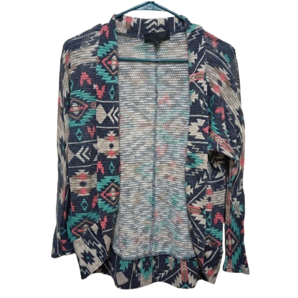 💙 5 For $25 Almost Famous Womens Aztec Geometric Teal and Pink Cardigan Sweater